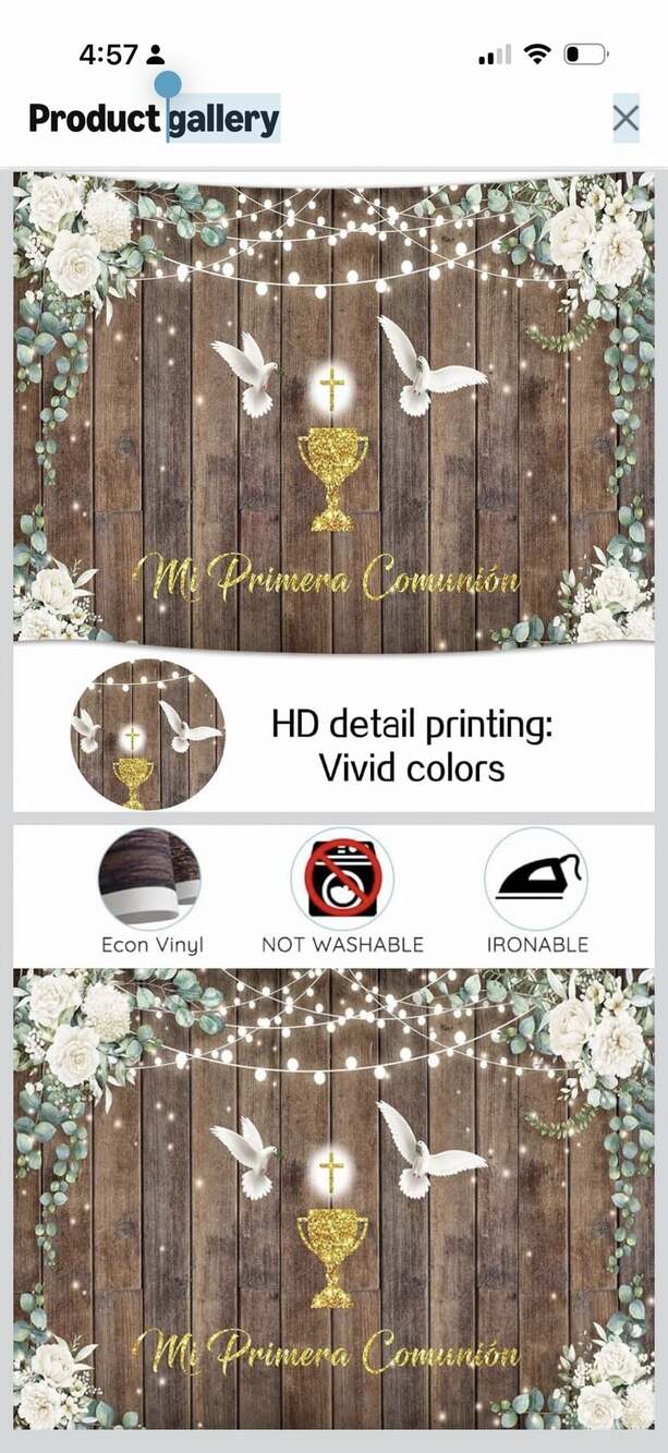 NEW  Mi Primera Comunion Photo Backdrop Rustic Wood &Floral Communion banner